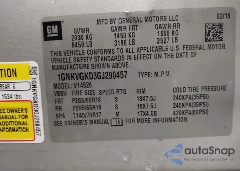 2016 Chevrolet Traverse 1Lt z USA, uszkodzony, nr VIN 1GNKVGKD3GJ290457